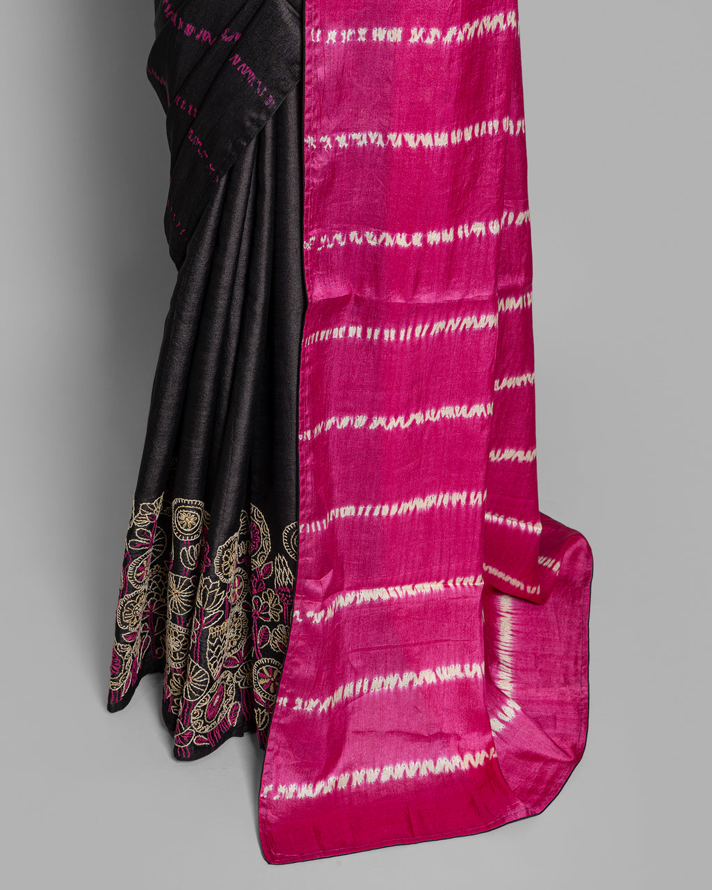 DUAL COLOR TUSSAR SILK SHIBORI PRINTED SAREE