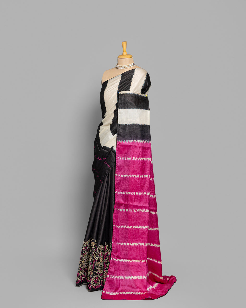 DUAL COLOR TUSSAR SILK SHIBORI PRINTED SAREE