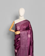 WINE TUSSAR SILK FULKARI WORK SAREE