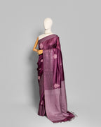 WINE TUSSAR SILK FULKARI WORK SAREE