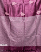 WINE TUSSAR SILK FULKARI WORK SAREE
