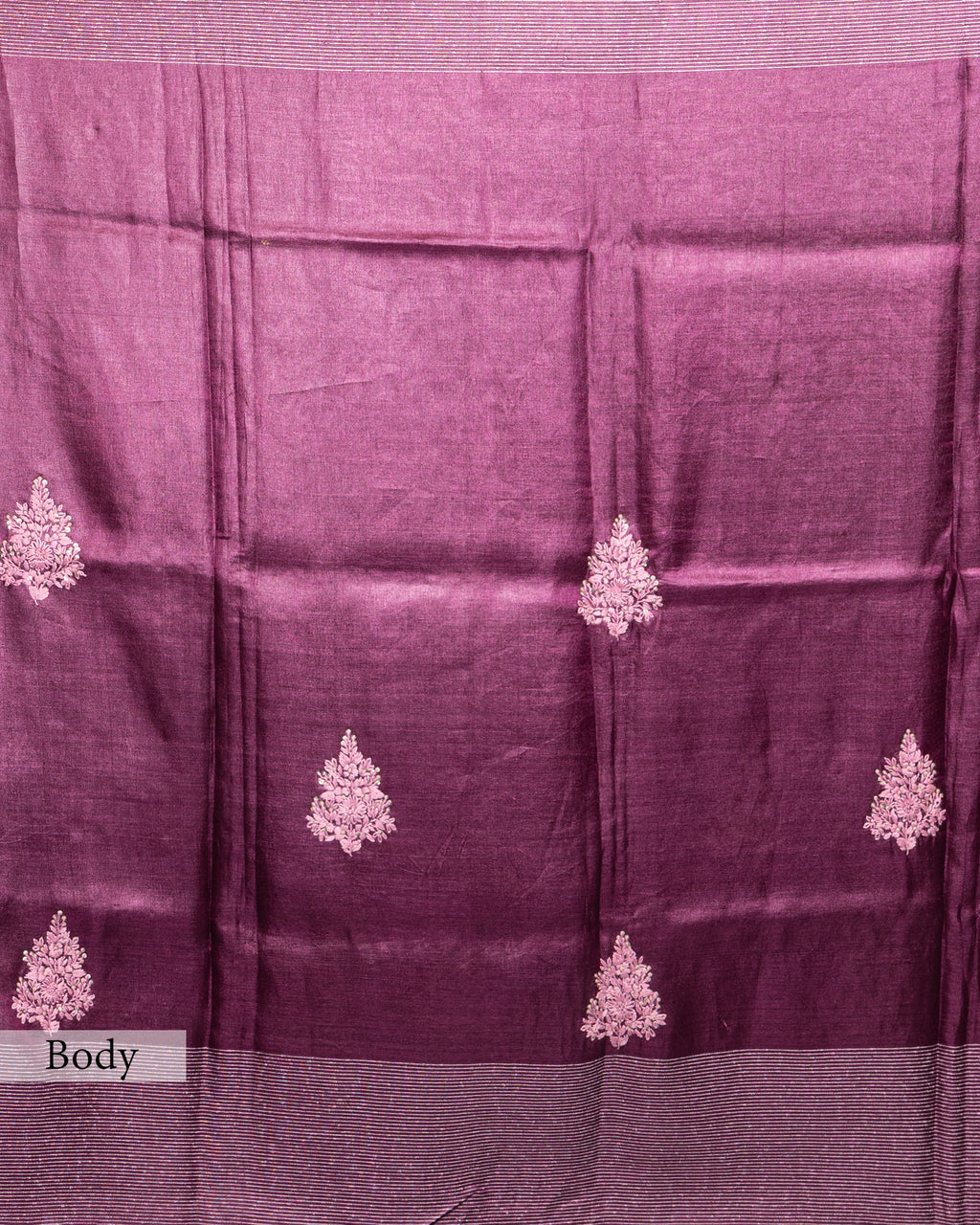 WINE TUSSAR SILK FULKARI WORK SAREE