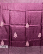 WINE TUSSAR SILK FULKARI WORK SAREE