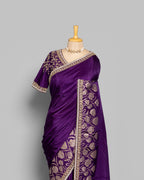 PURPLE TUSSAR SILK SAREE WITH BANARASI MOTIFS