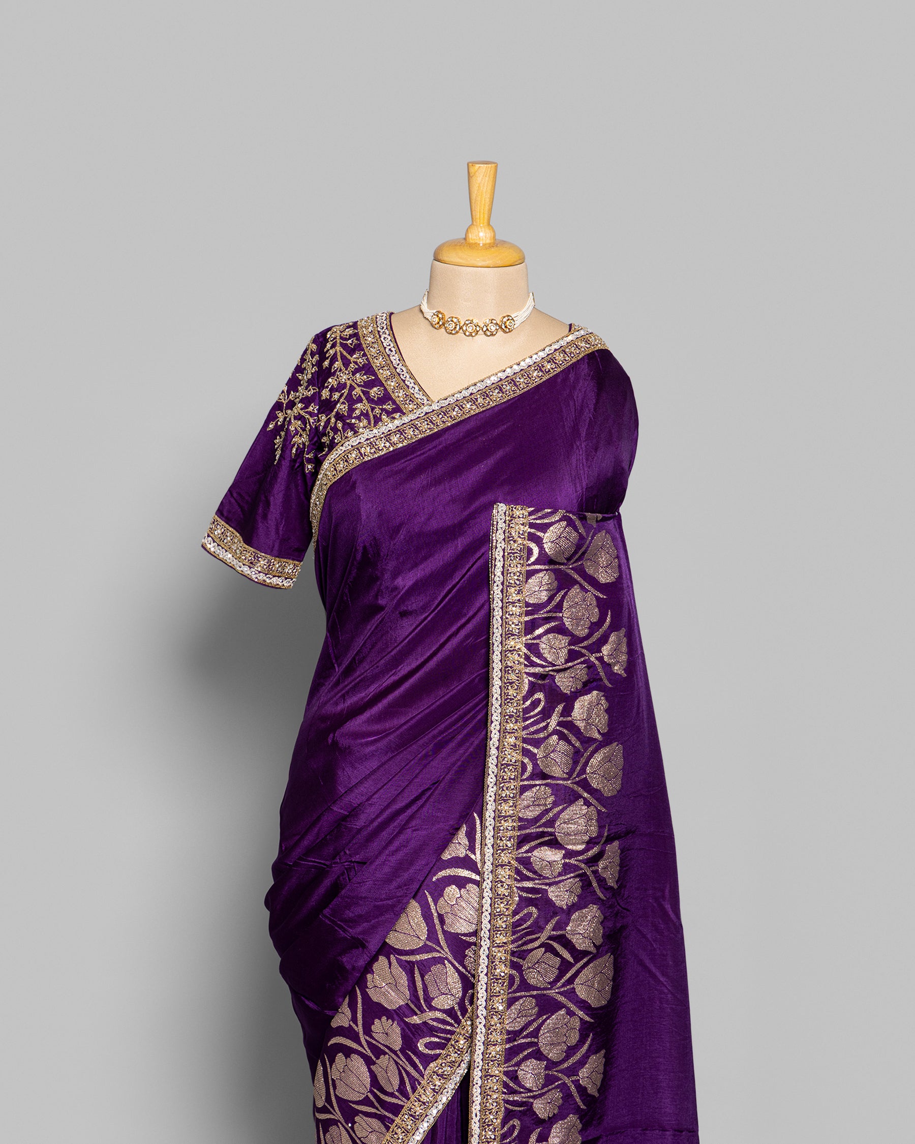 PURPLE TUSSAR SILK SAREE WITH BANARASI MOTIFS