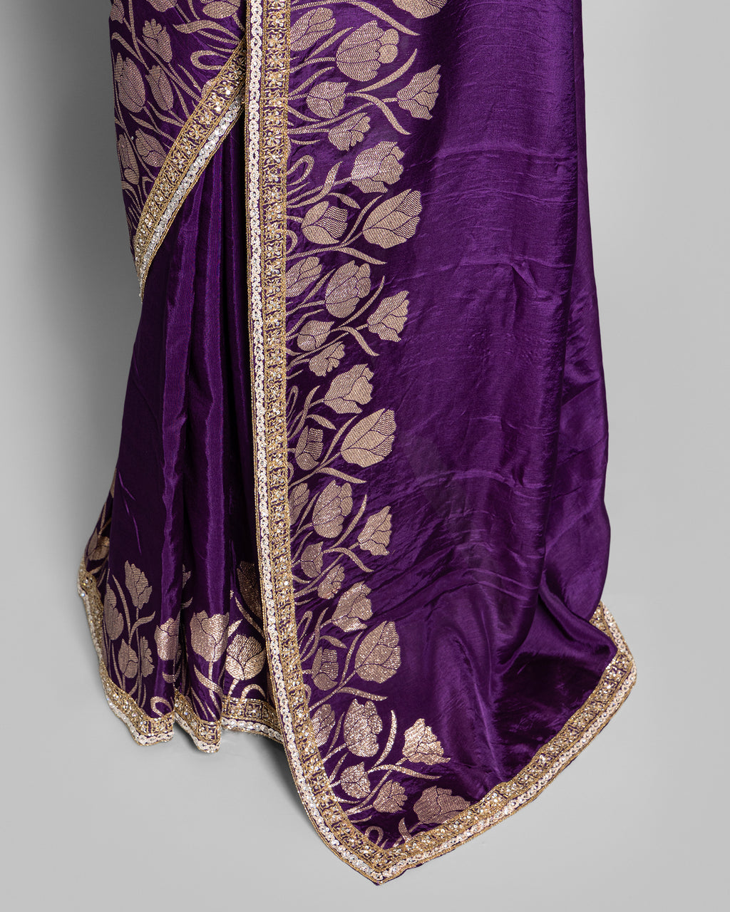 PURPLE TUSSAR SILK SAREE WITH BANARASI MOTIFS