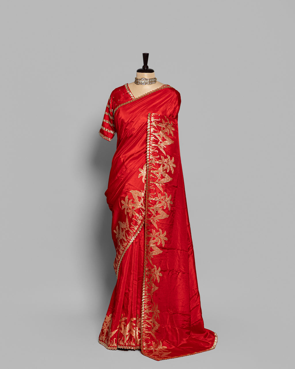 CRIMSON RED TUSSAR SAREE WITH BANARASI WOVEN MOTIFS