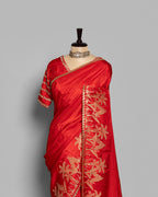 CRIMSON RED TUSSAR SAREE WITH BANARASI WOVEN MOTIFS