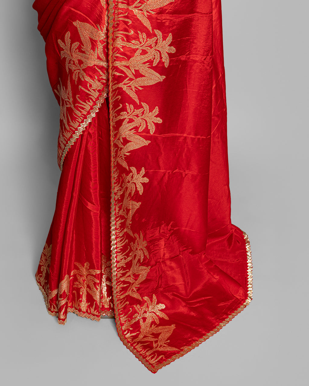 CRIMSON RED TUSSAR SAREE WITH BANARASI WOVEN MOTIFS