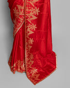 CRIMSON RED TUSSAR SAREE WITH BANARASI WOVEN MOTIFS