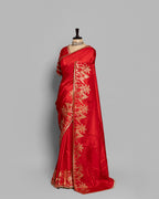 CRIMSON RED TUSSAR SAREE WITH BANARASI WOVEN MOTIFS