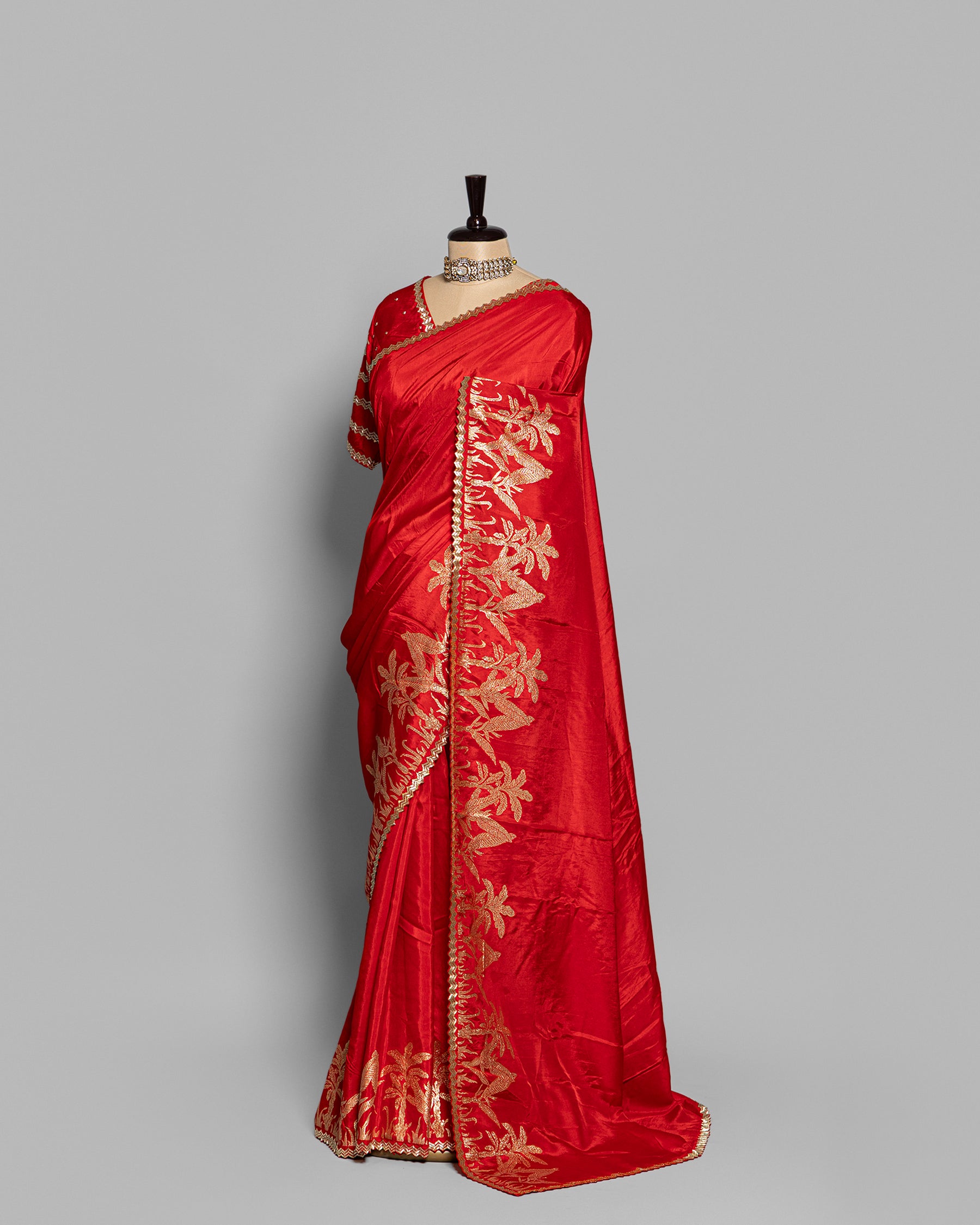 CRIMSON RED TUSSAR SAREE WITH BANARASI WOVEN MOTIFS