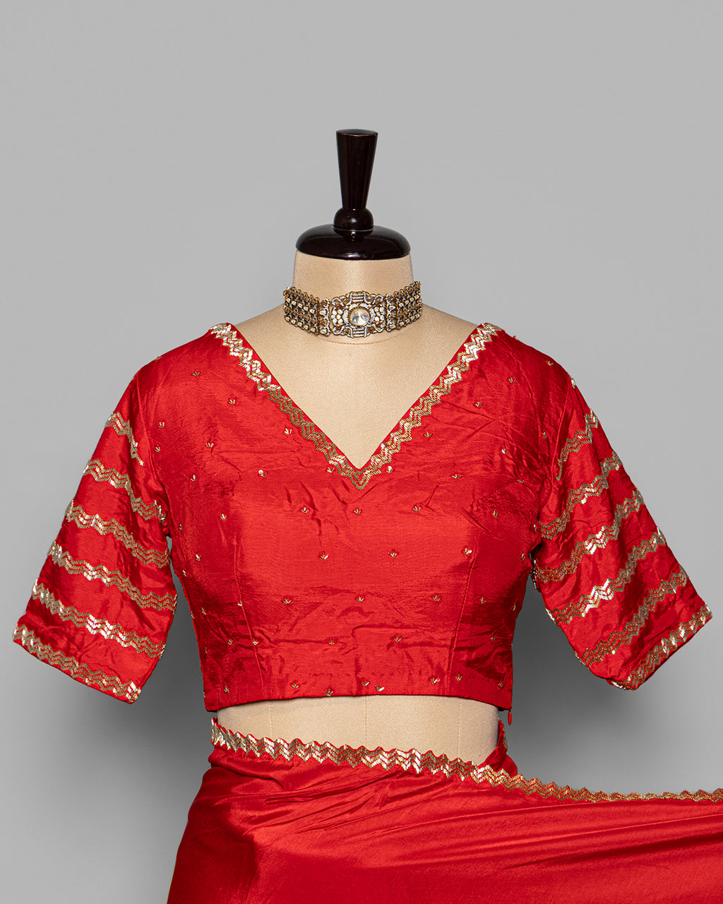 CRIMSON RED TUSSAR SAREE WITH BANARASI WOVEN MOTIFS