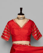 CRIMSON RED TUSSAR SAREE WITH BANARASI WOVEN MOTIFS