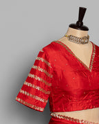 CRIMSON RED TUSSAR SAREE WITH BANARASI WOVEN MOTIFS