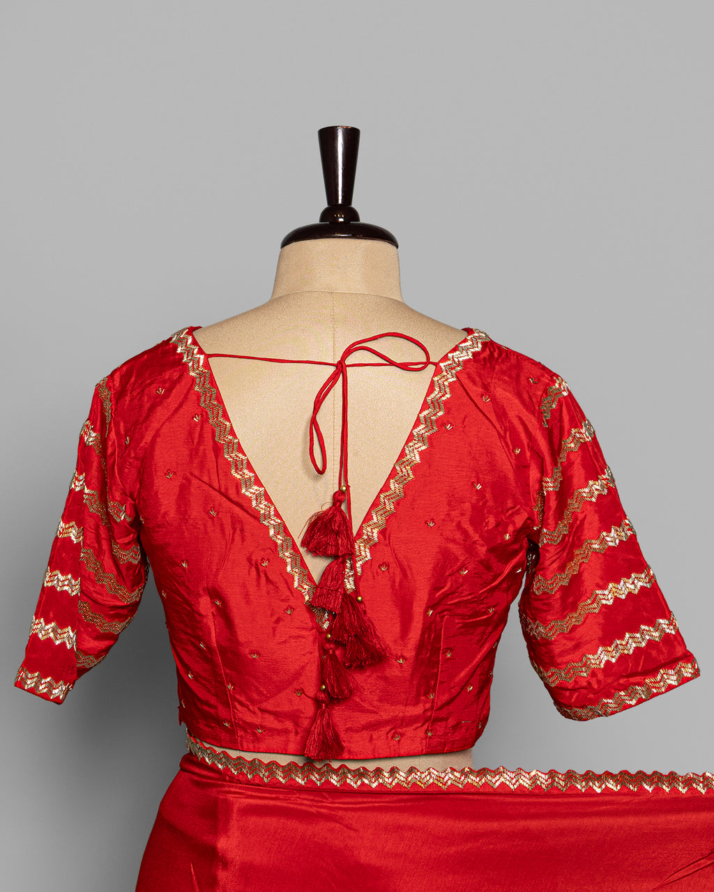 CRIMSON RED TUSSAR SAREE WITH BANARASI WOVEN MOTIFS