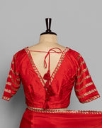 CRIMSON RED TUSSAR SAREE WITH BANARASI WOVEN MOTIFS