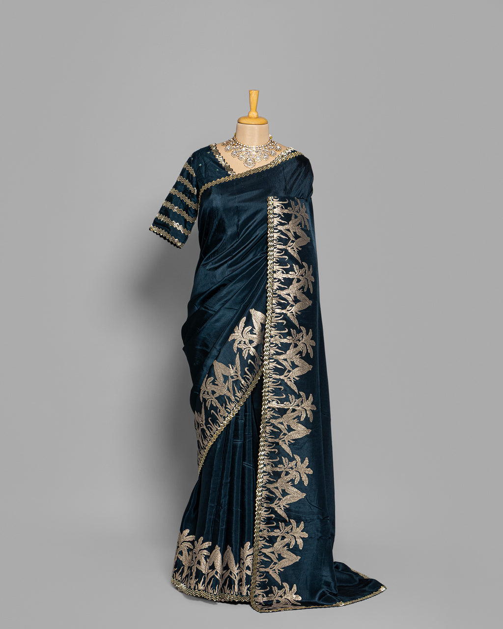 BLUE TUSSAR SAREE WITH BANARASI WOVEN MOTIFS