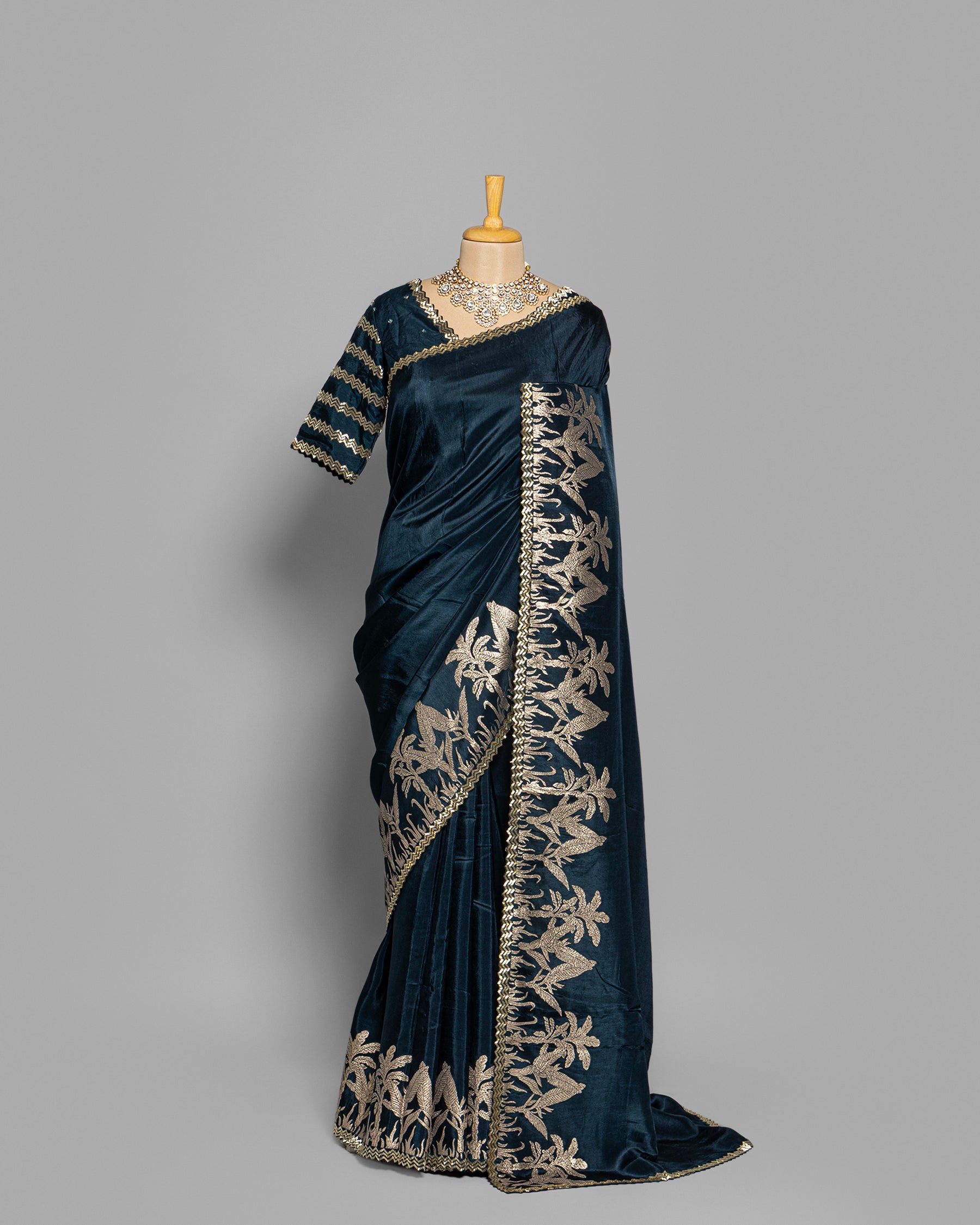 BLUE TUSSAR SAREE WITH BANARASI WOVEN MOTIFS