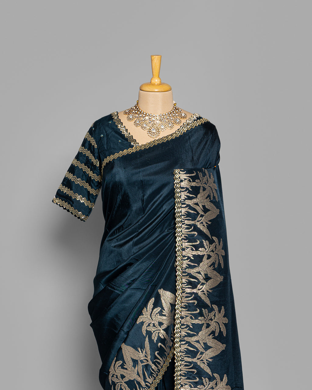 BLUE TUSSAR SAREE WITH BANARASI WOVEN MOTIFS