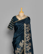 BLUE TUSSAR SAREE WITH BANARASI WOVEN MOTIFS