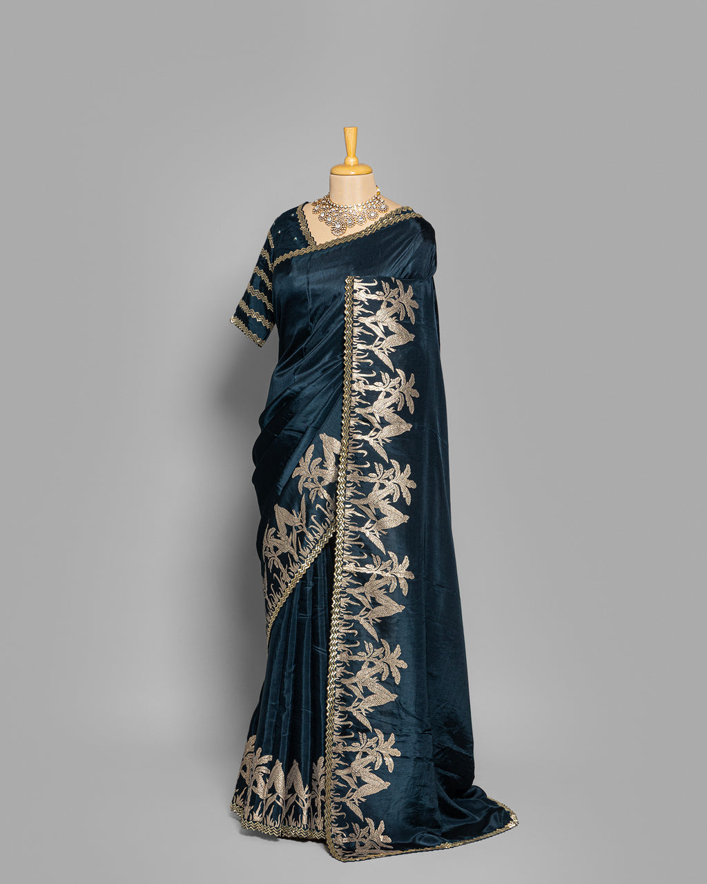 BLUE TUSSAR SAREE WITH BANARASI WOVEN MOTIFS