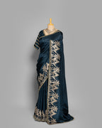 BLUE TUSSAR SAREE WITH BANARASI WOVEN MOTIFS