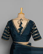 BLUE TUSSAR SAREE WITH BANARASI WOVEN MOTIFS
