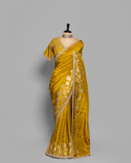 GOLDEN MUSTARD TUSSAR SAREE WITH BANARASI MOTIFS