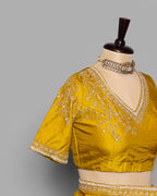 GOLDEN MUSTARD TUSSAR SAREE WITH BANARASI MOTIFS
