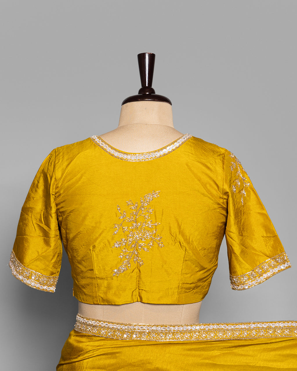 GOLDEN MUSTARD TUSSAR SAREE WITH BANARASI MOTIFS