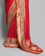 RED TUSSAR ZARI WOVEN GEORGETTE SAREE