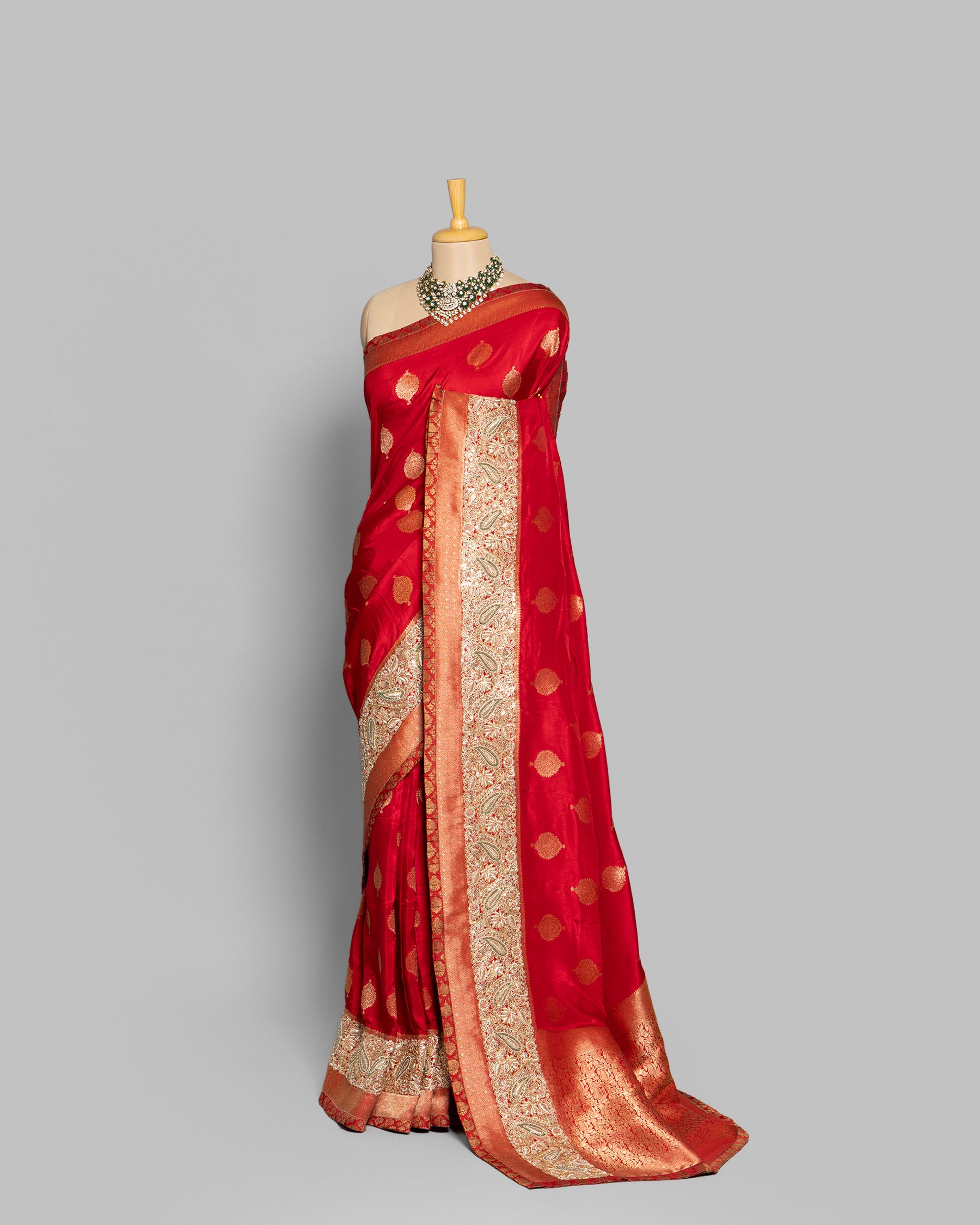 BRIGHT RED TUSSAR GEORGETTE SAREE