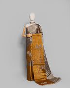 SILVER GOLD ZARDOZI WORK SOFT TISSUE SAREE