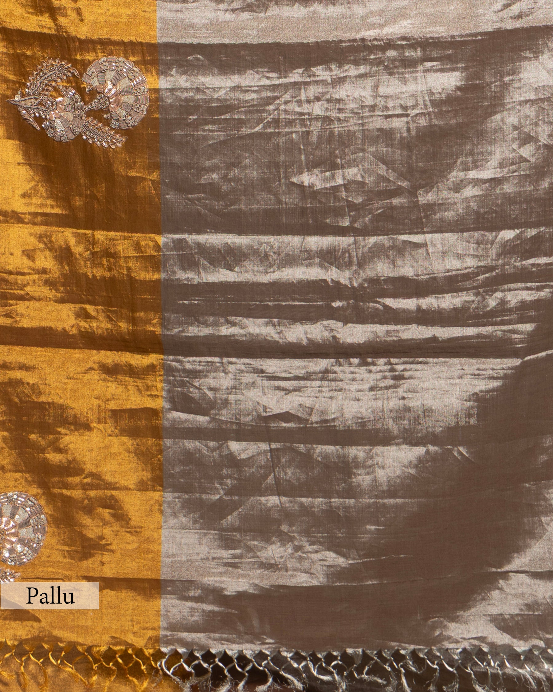 SILVER GOLD ZARDOZI WORK SOFT TISSUE SAREE