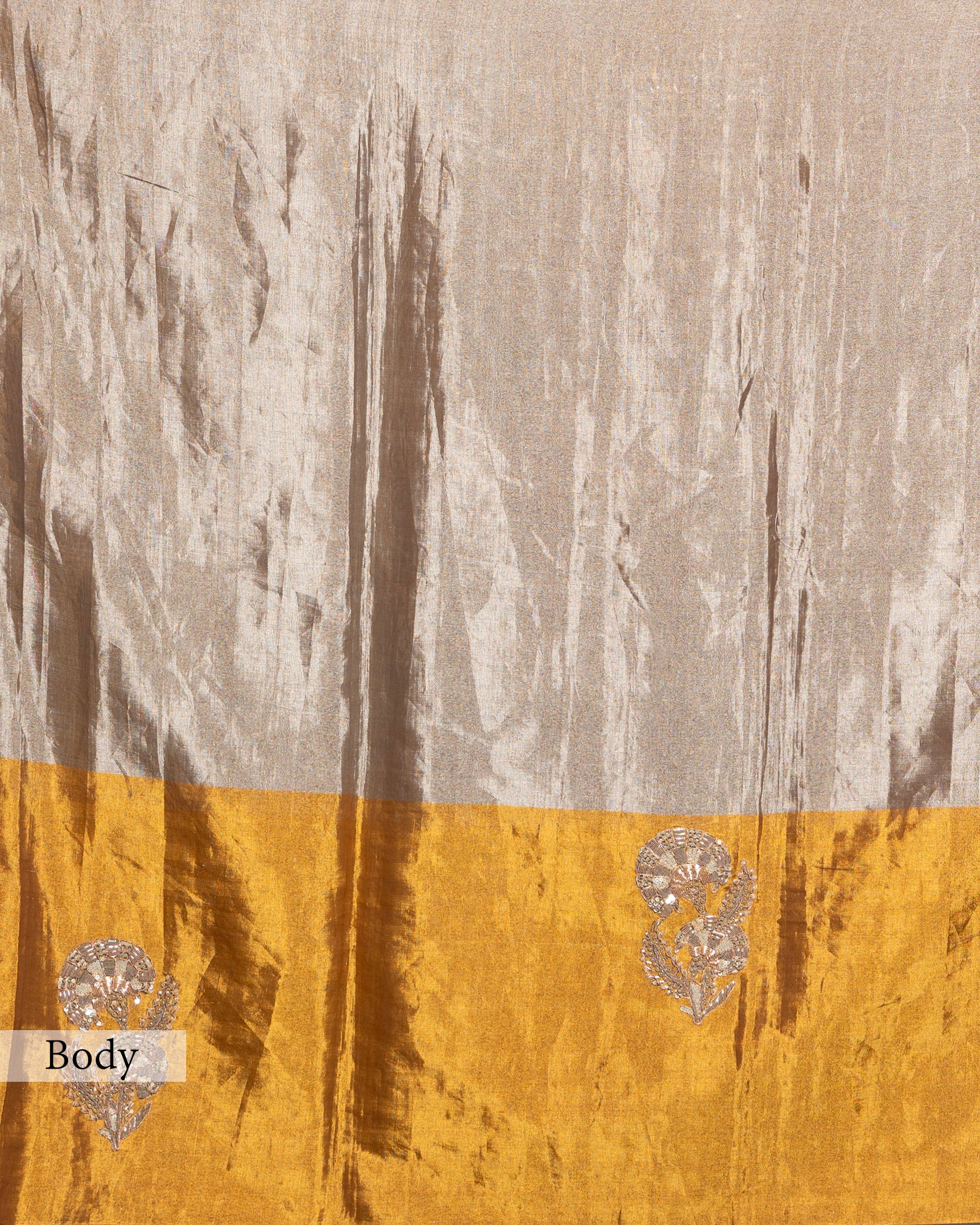 SILVER GOLD ZARDOZI WORK SOFT TISSUE SAREE