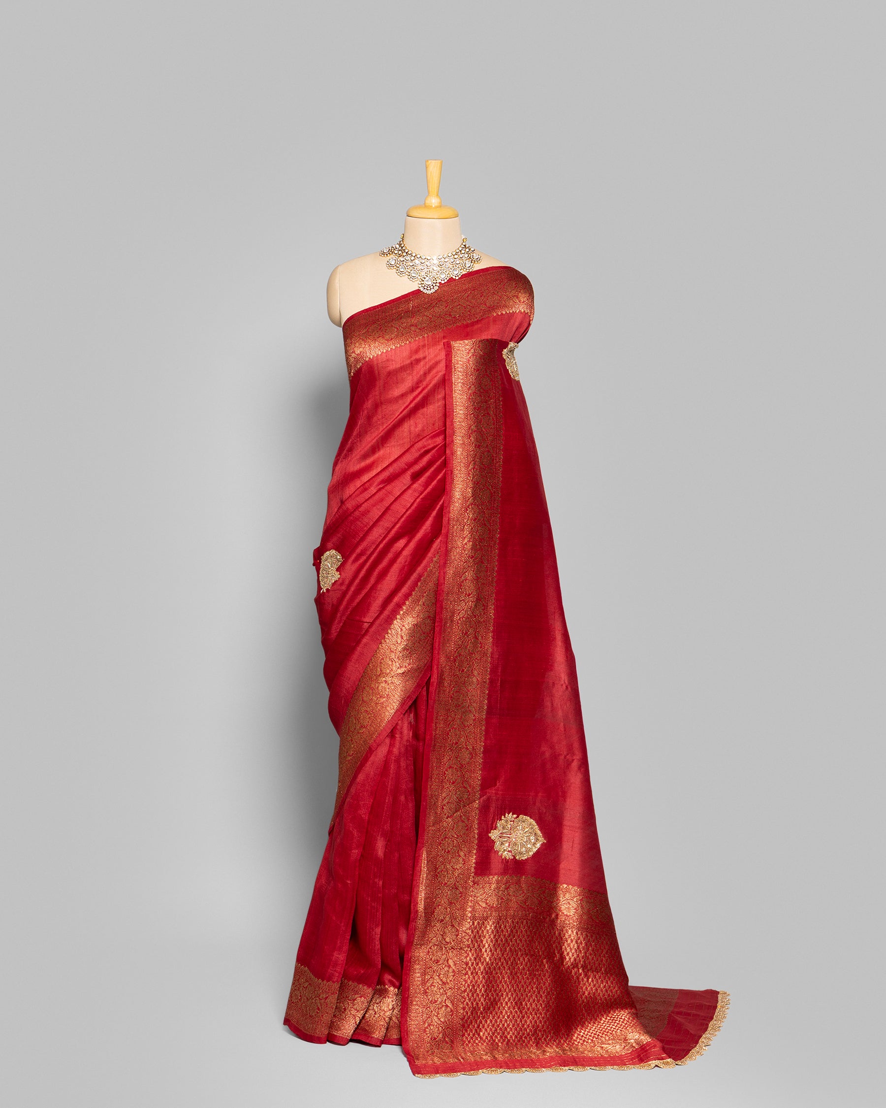 CRIMSON RED TUSSAR SILK SAREE