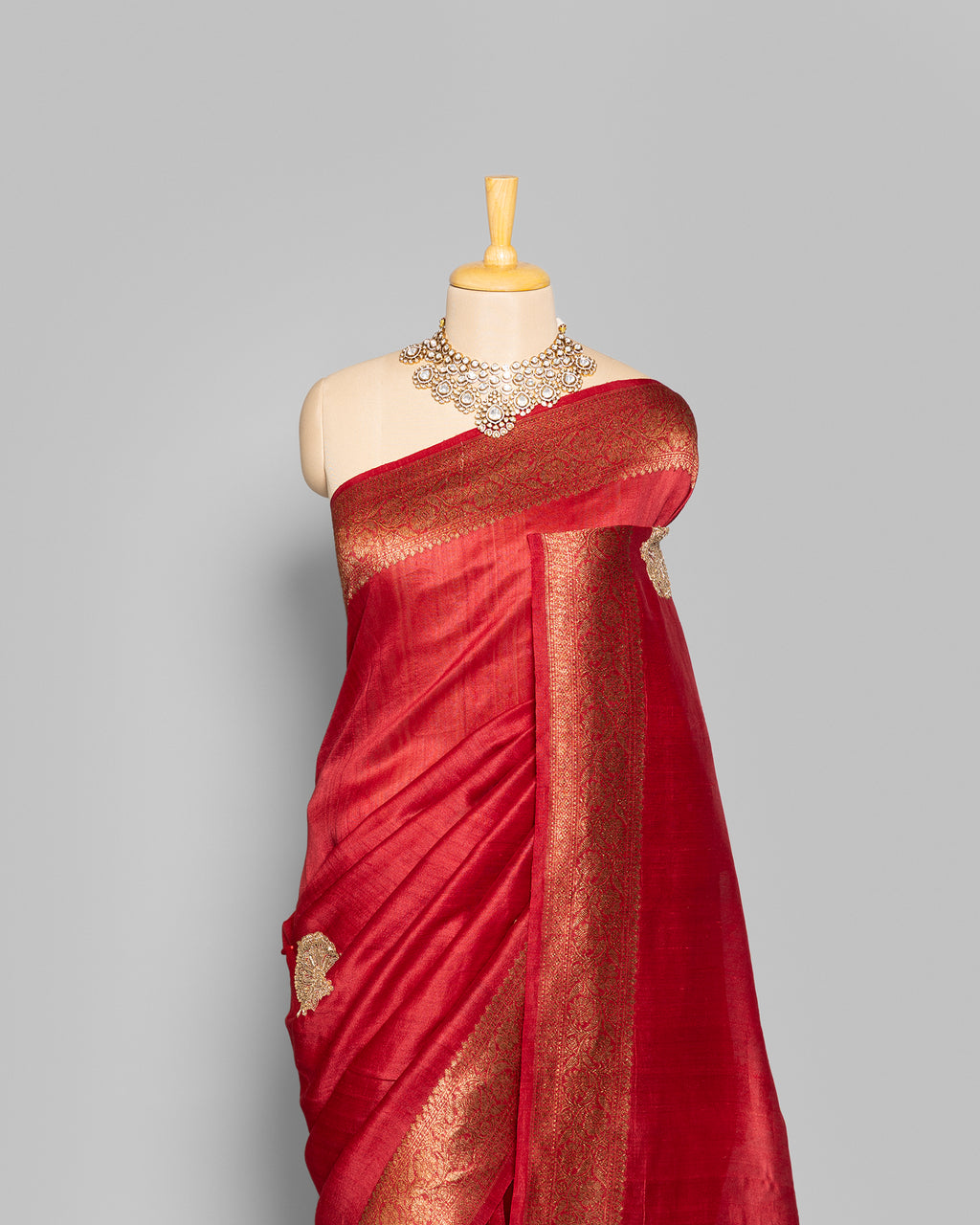 CRIMSON RED TUSSAR SILK SAREE