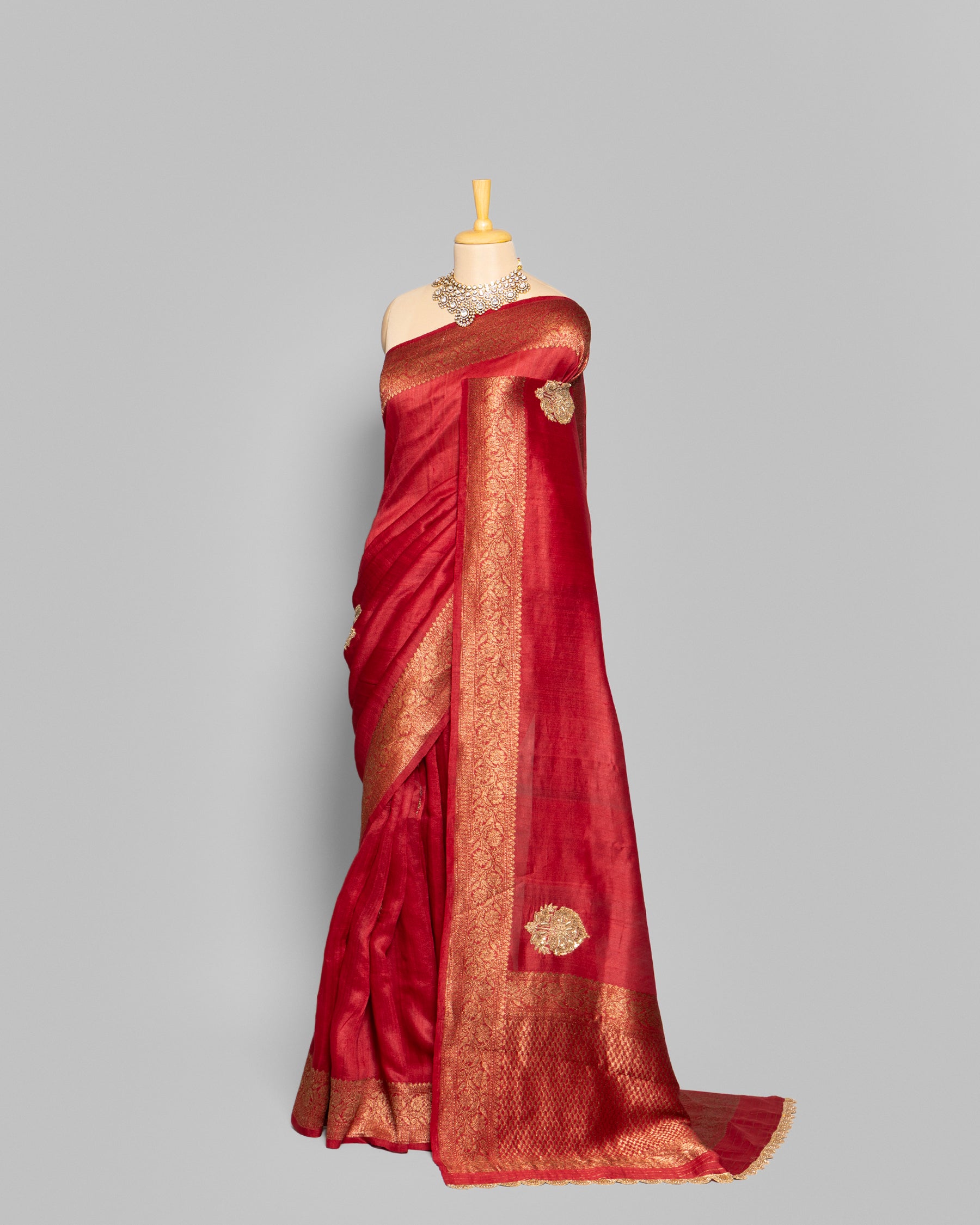 CRIMSON RED TUSSAR SILK SAREE