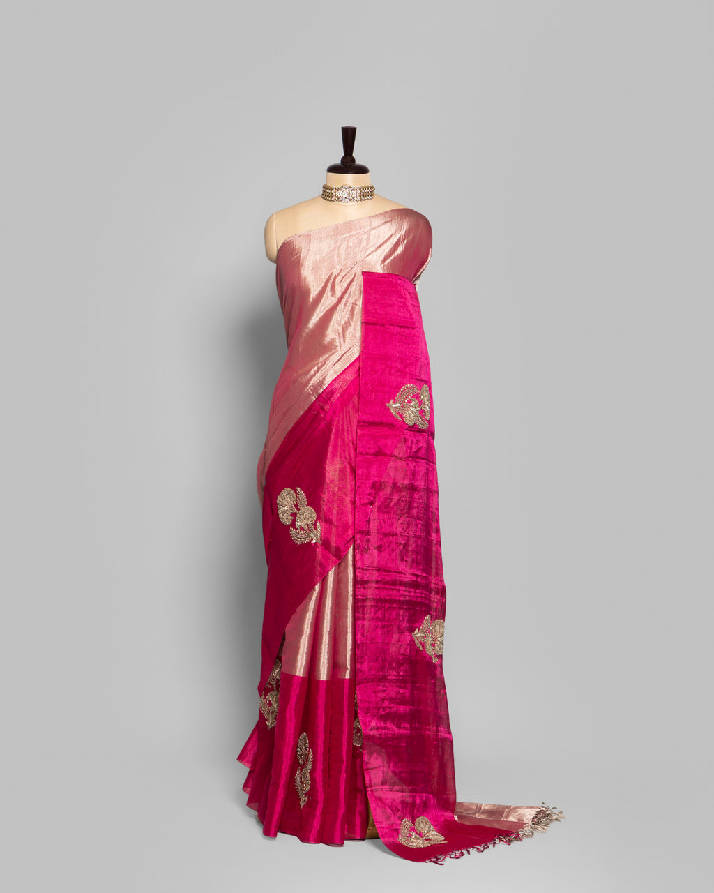 PINK SILVER ZARDOZI WORK SOFT TISSUE SAREE