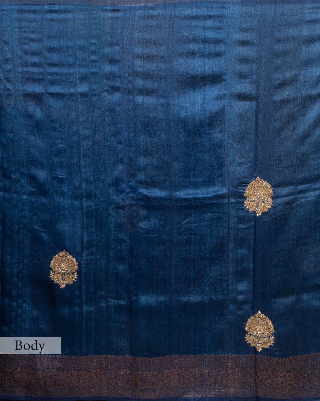 NAVY BLUE HANDLOOM TUSSAR SAREE WITH ZARDOZI EMBROIDERY