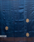 NAVY BLUE HANDLOOM TUSSAR SAREE WITH ZARDOZI EMBROIDERY