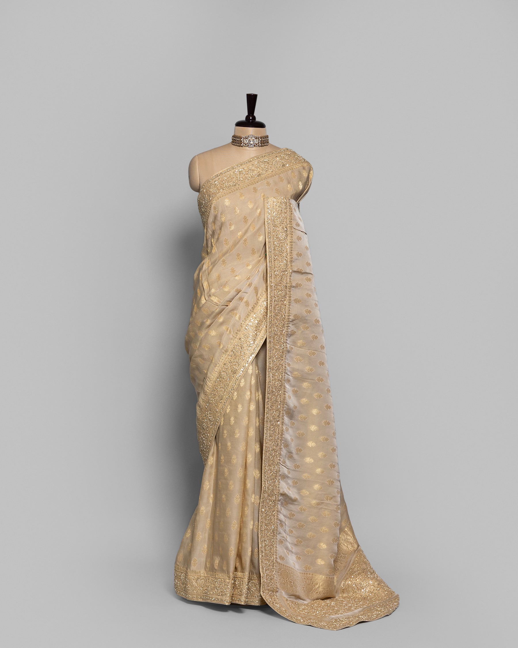 CHAMPAGNE IVORY TISSUE BANARASI  GEORGETTE SAREE