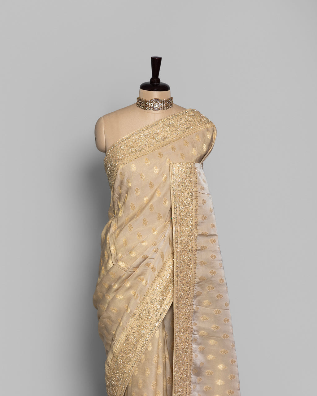 CHAMPAGNE IVORY TISSUE BANARASI  GEORGETTE SAREE