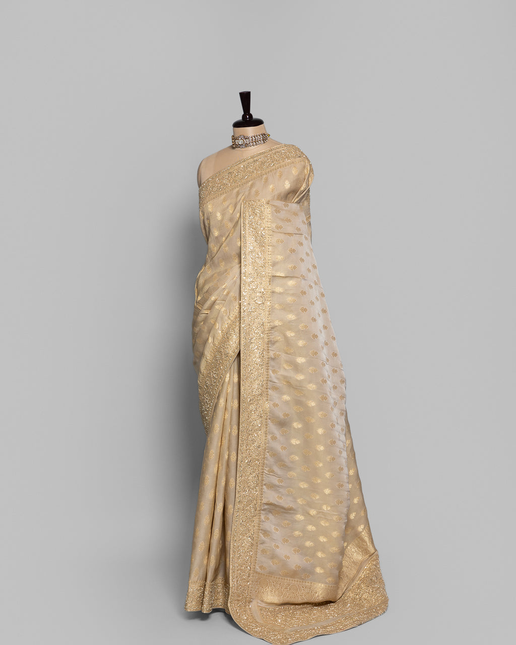 CHAMPAGNE IVORY TISSUE BANARASI  GEORGETTE SAREE