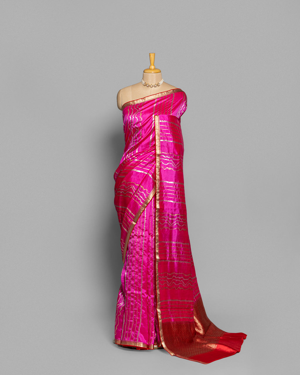 PINK GOLD SILVER ZARI WOVEN CHINIYA SILK SAREE