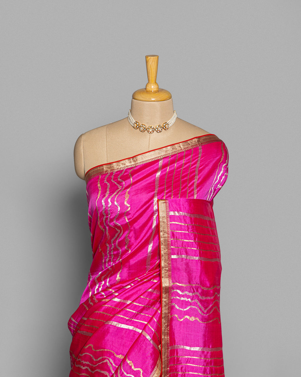 PINK GOLD SILVER ZARI WOVEN CHINIYA SILK SAREE