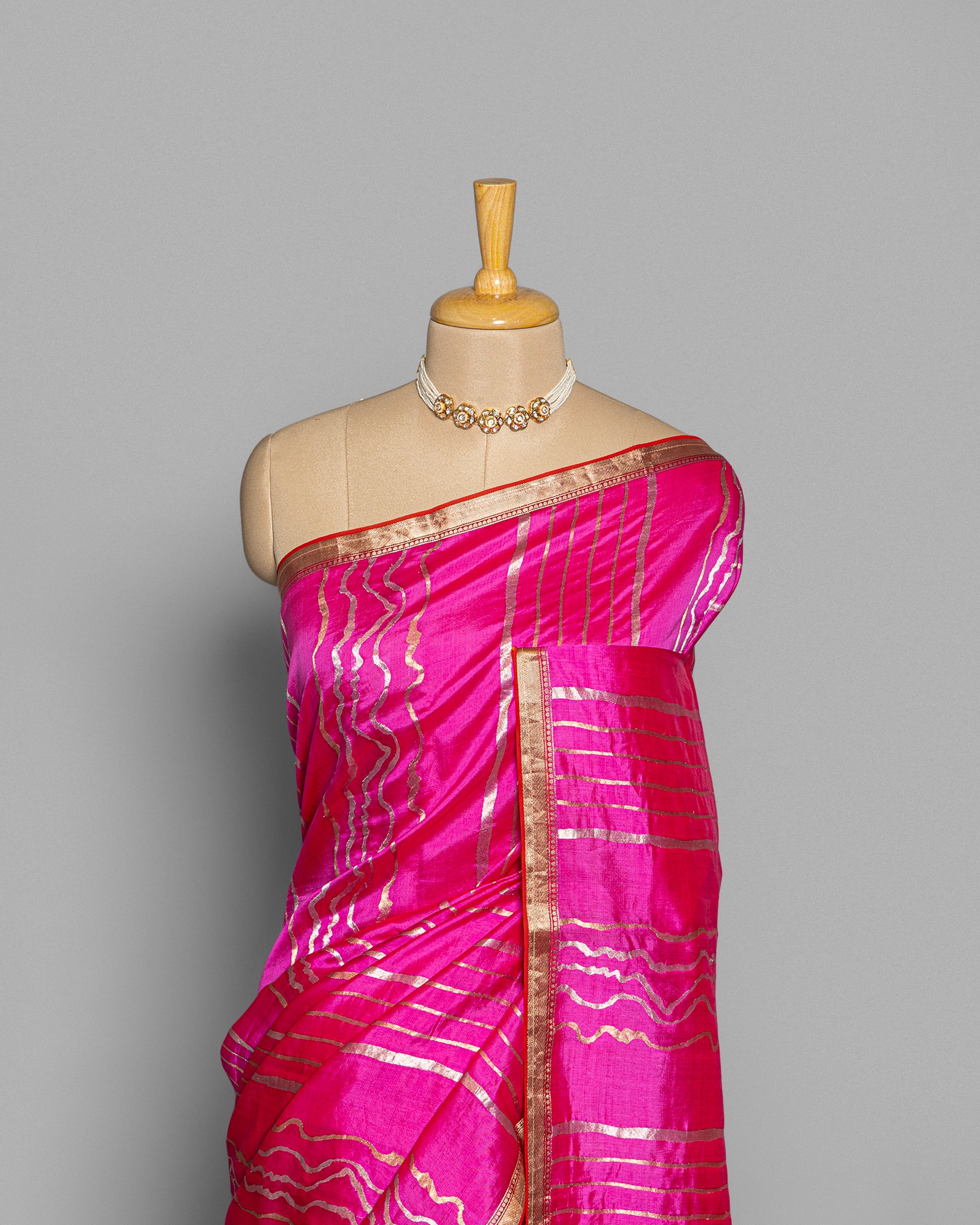 PINK GOLD SILVER ZARI WOVEN CHINIYA SILK SAREE