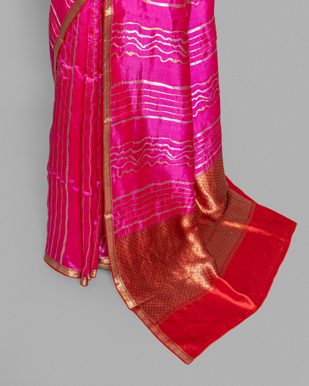 PINK GOLD SILVER ZARI WOVEN CHINIYA SILK SAREE