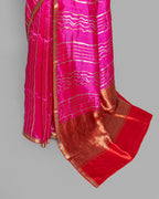 PINK GOLD SILVER ZARI WOVEN CHINIYA SILK SAREE